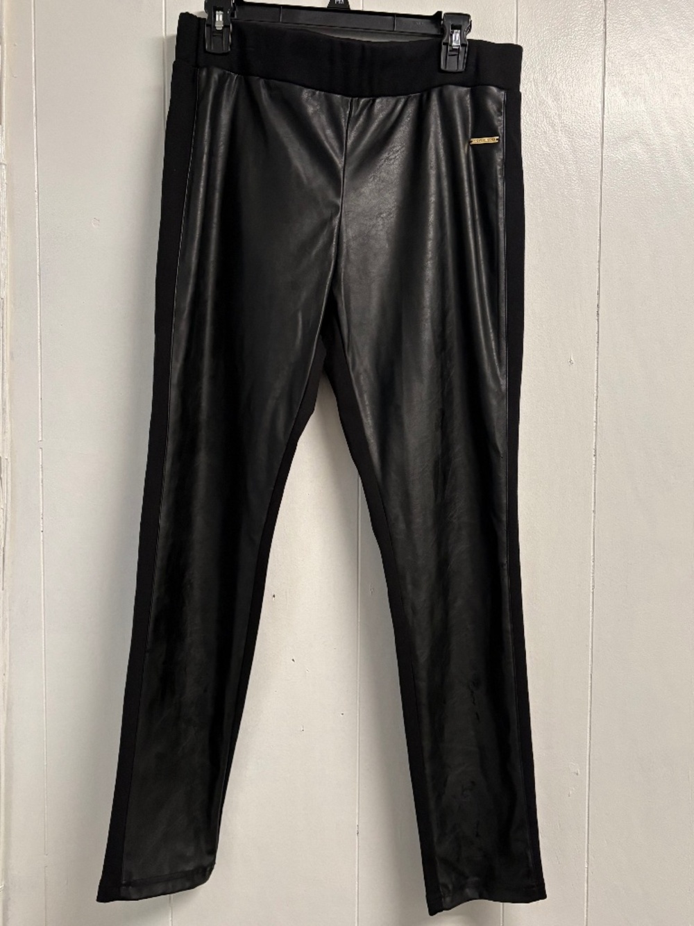 Michael Michael Kors Black Faux Leather Front Panel Dress Pants